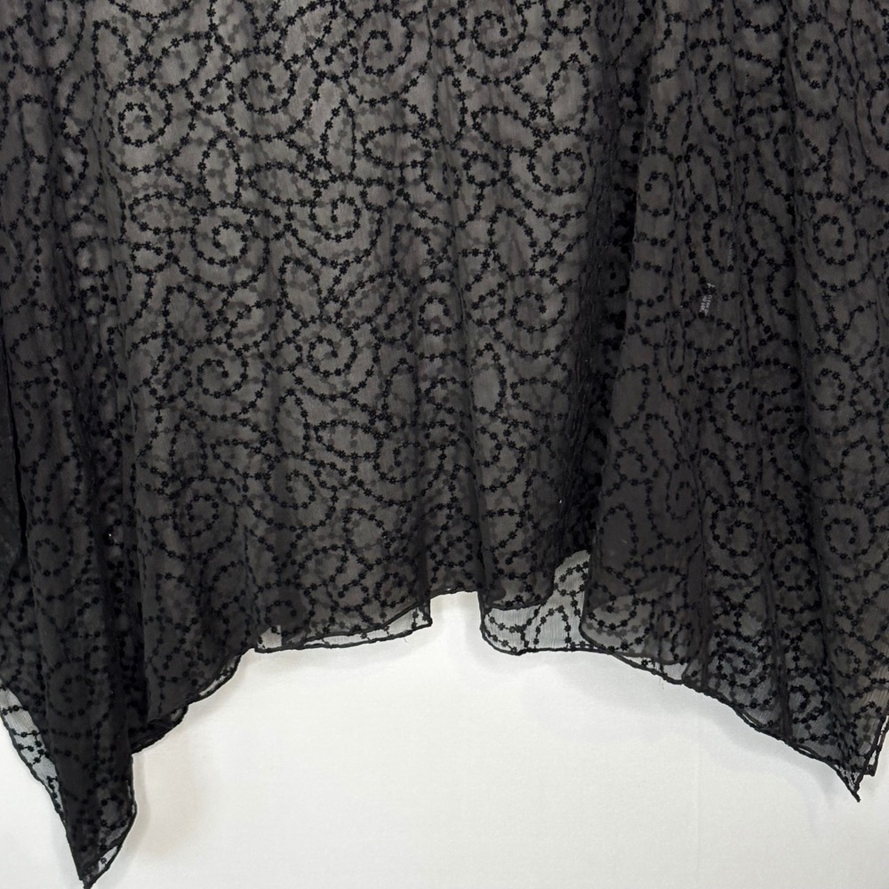 Whimsy Goth Silk Sheer Batwing Tunic Top Women Size M Black Embroidered‎ Poncho - Picture 6 of 9